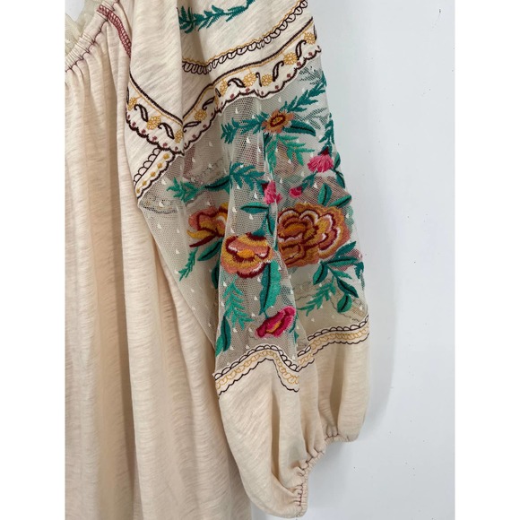 umgee cream and floral sleeves oversized boho shirt blouse top size large - Picture 3 of 8